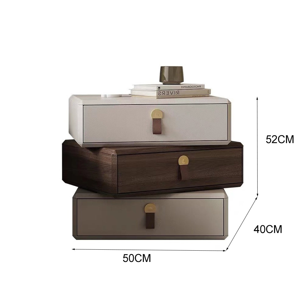 LIVARA NT1036 Rotating Bedside Table with Faux Leather Surface and Solid Wood Drawer, Velvet Lined