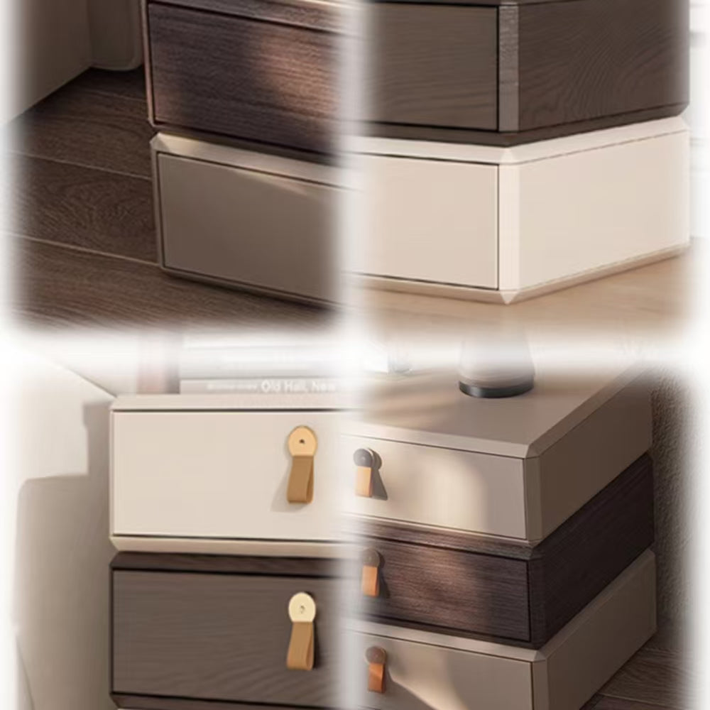 LIVARA NT1036 Rotating Bedside Table with Faux Leather Surface and Solid Wood Drawer, Velvet Lined