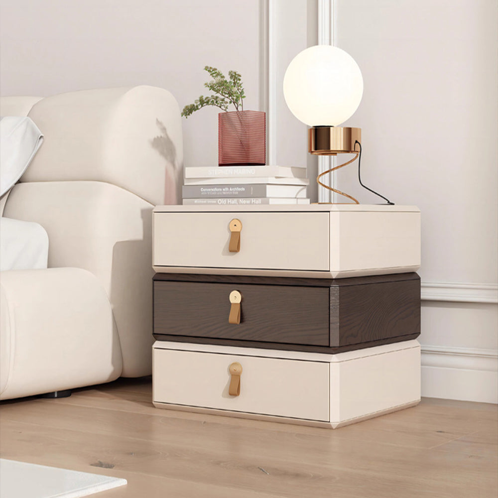 LIVARA NT1036 Rotating Bedside Table with Faux Leather Surface and Solid Wood Drawer, Velvet Lined