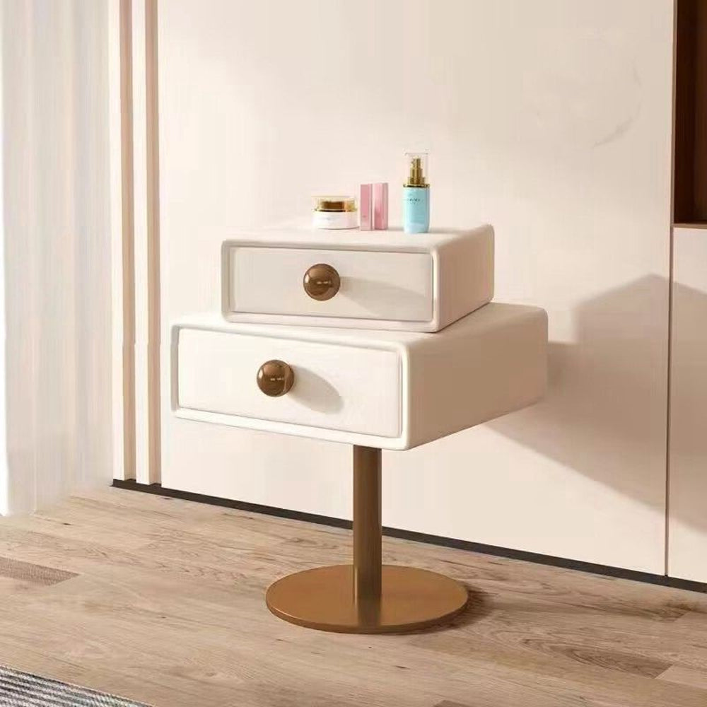 LIVARA NT1038 Cream-Style Swivel Faux Leather Silent Rail Rose Gold Accents Bedside Table