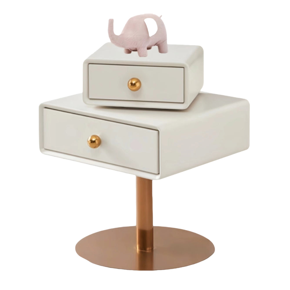 LIVARA NT1038 Cream-Style Swivel Faux Leather Silent Rail Rose Gold Accents Bedside Table