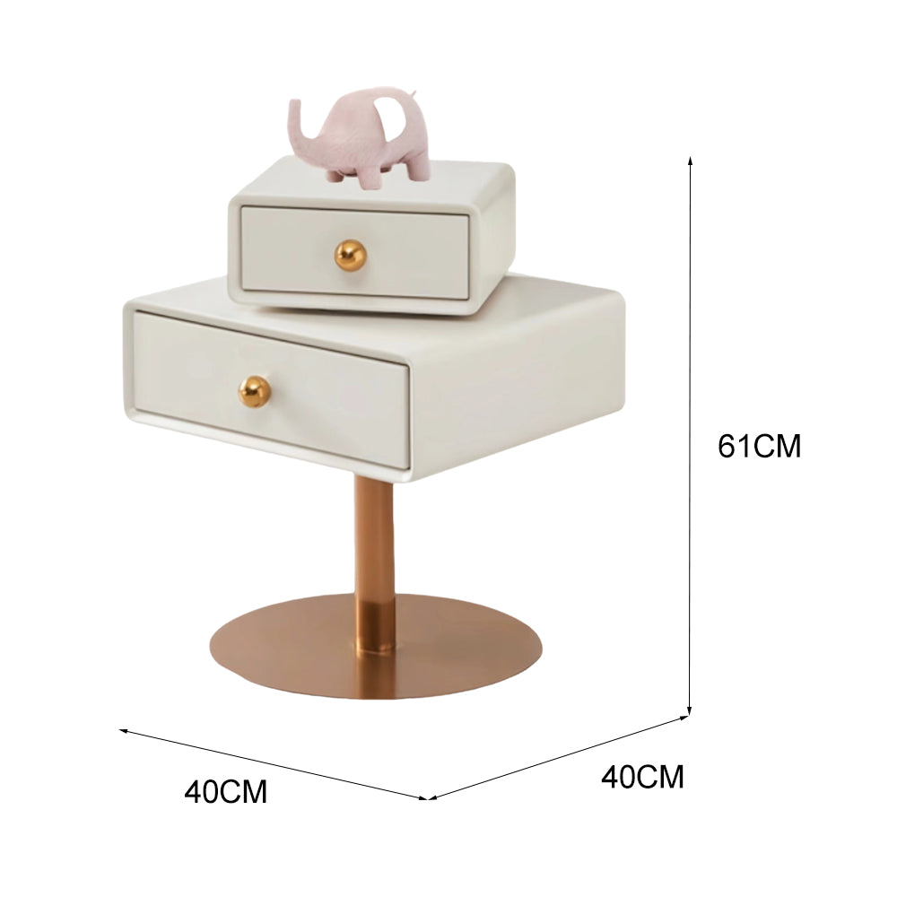 LIVARA NT1038 Cream-Style Swivel Faux Leather Silent Rail Rose Gold Accents Bedside Table
