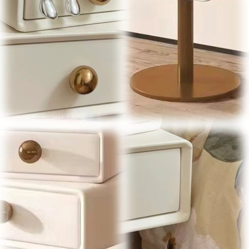 LIVARA NT1038 Cream-Style Swivel Faux Leather Silent Rail Rose Gold Accents Bedside Table