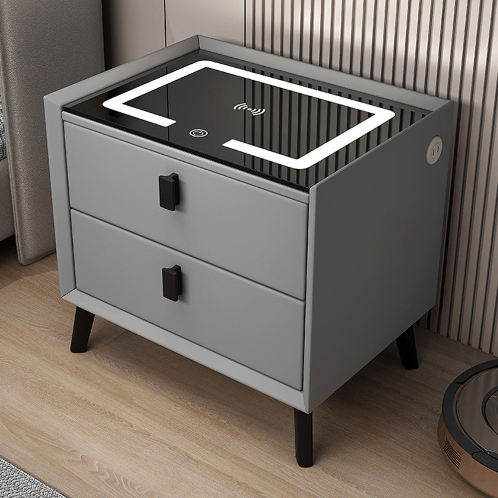 LIVARA NT1039 Multi-Functional Smart Faux Leather Bedside Table with Wireless Charging & Bluetooth Speaker