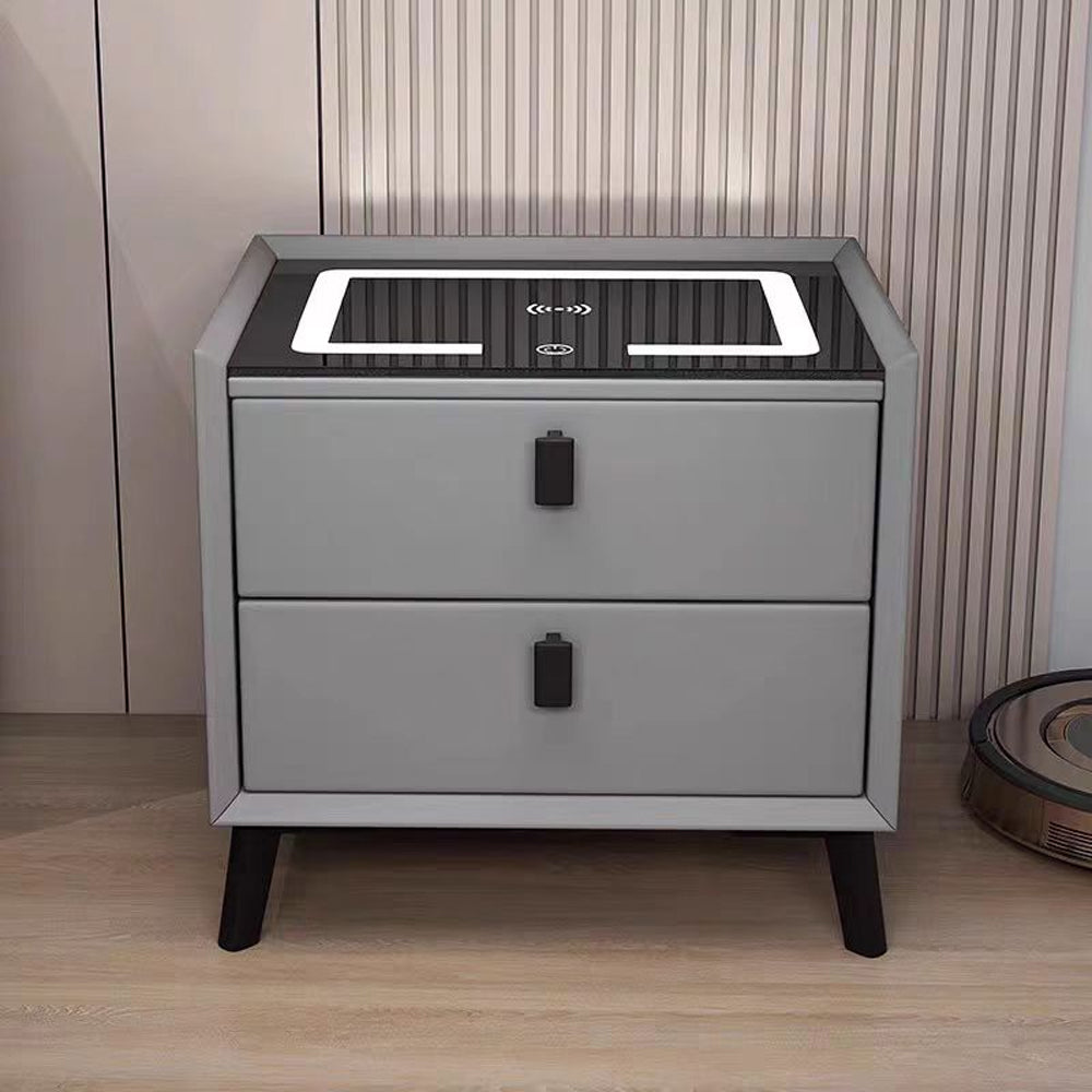 LIVARA NT1039 Multi-Functional Smart Faux Leather Bedside Table with Wireless Charging & Bluetooth Speaker