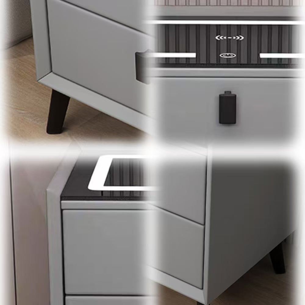 LIVARA NT1039 Multi-Functional Smart Faux Leather Bedside Table with Wireless Charging & Bluetooth Speaker