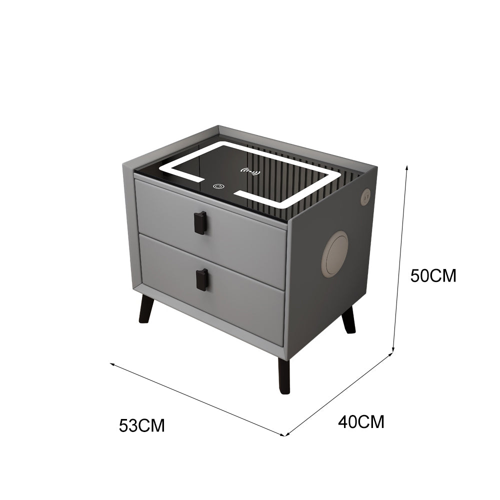 LIVARA NT1039 Multi-Functional Smart Faux Leather Bedside Table with Wireless Charging & Bluetooth Speaker