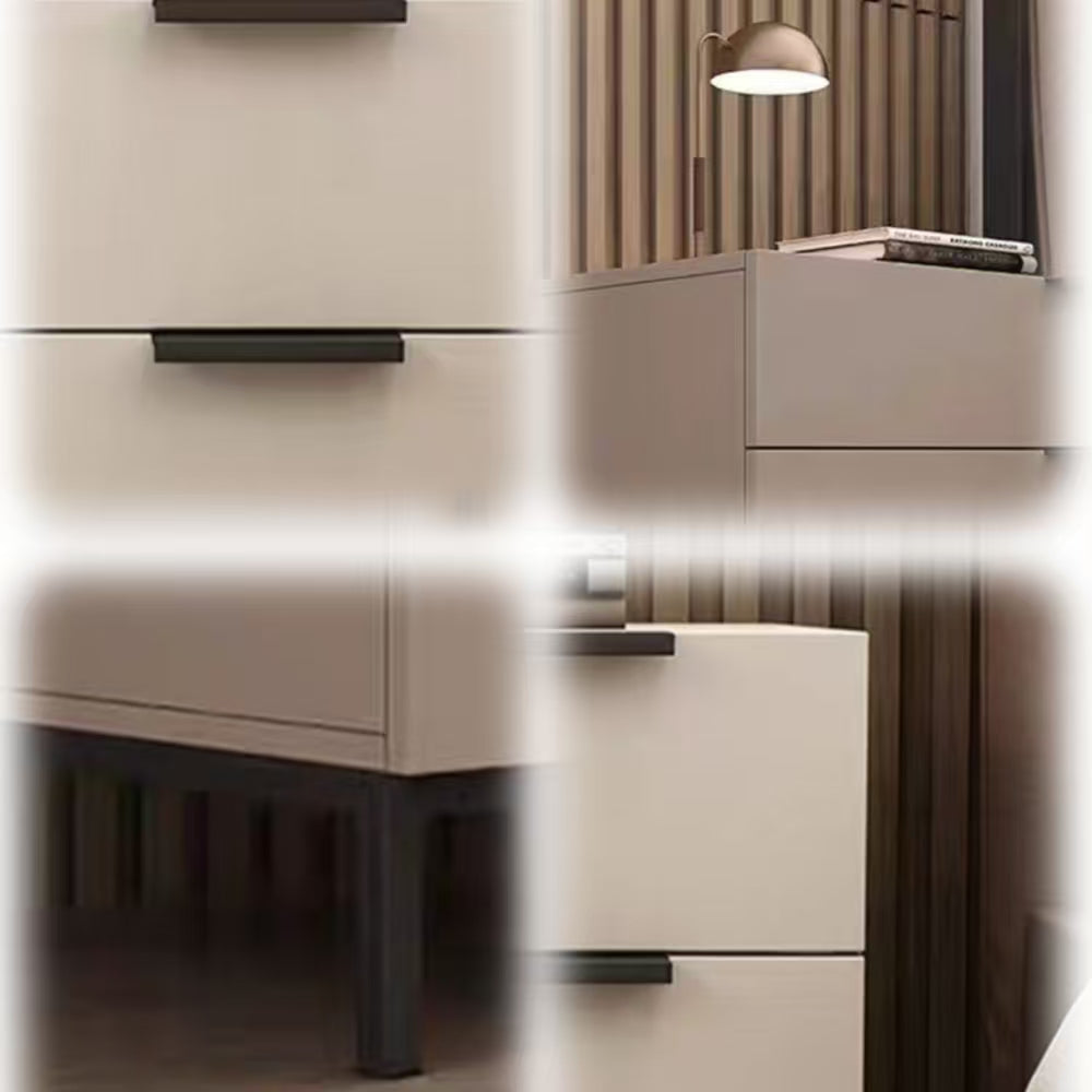 LIVARA NT1041 Solid Wood Drawer Carbon Steel Legs Bedside Table - Beige