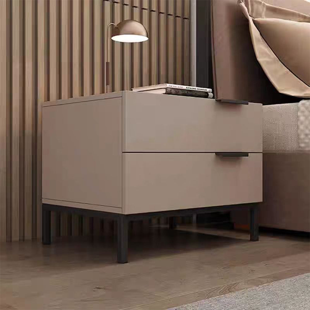 LIVARA NT1041 Solid Wood Drawer Carbon Steel Legs Bedside Table - Beige
