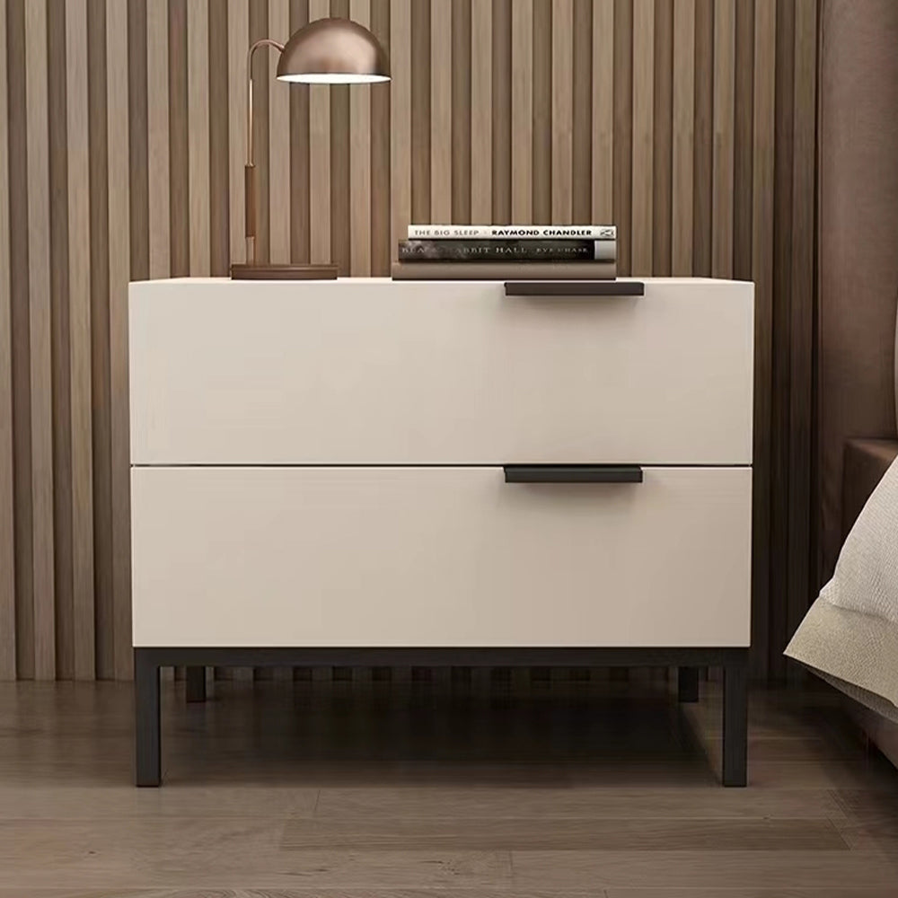 LIVARA NT1041 Solid Wood Drawer Carbon Steel Legs Bedside Table - Beige