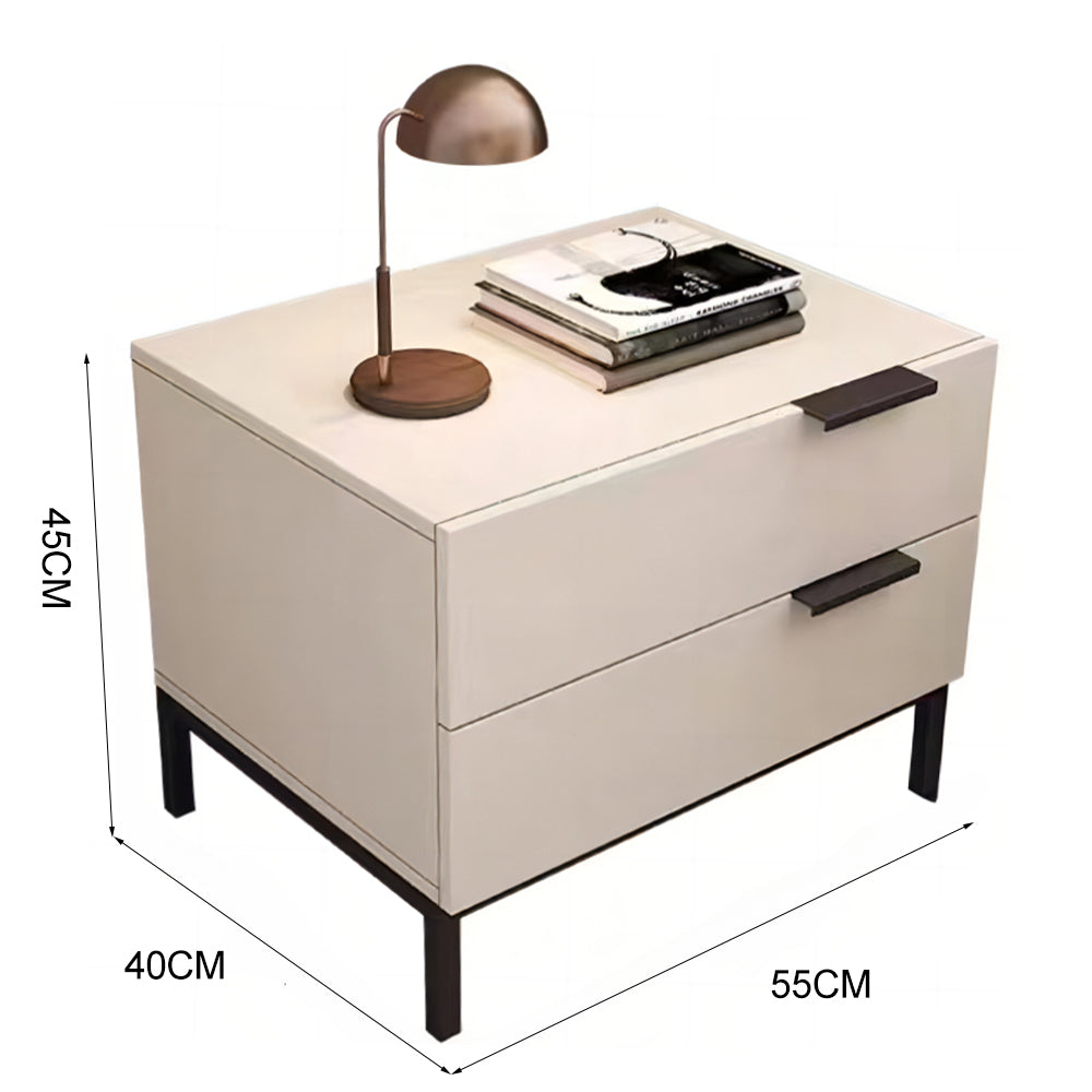LIVARA NT1041 Solid Wood Drawer Carbon Steel Legs Bedside Table - Beige