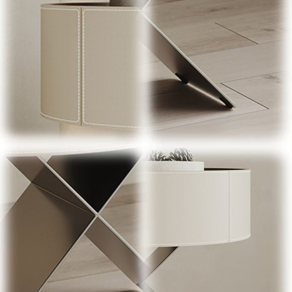 LIVARA NT1052 Saddle Leather Solid Wood Drawer Metal Legs Bedside Table