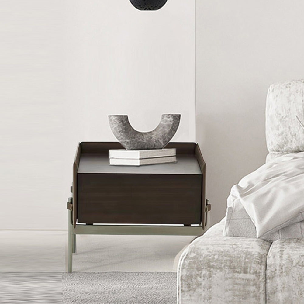 LIVARA NT1054 Multi-layer Plywood Saddle Leather Solid Wood Drawer Soft-Close Rails Bedside Table