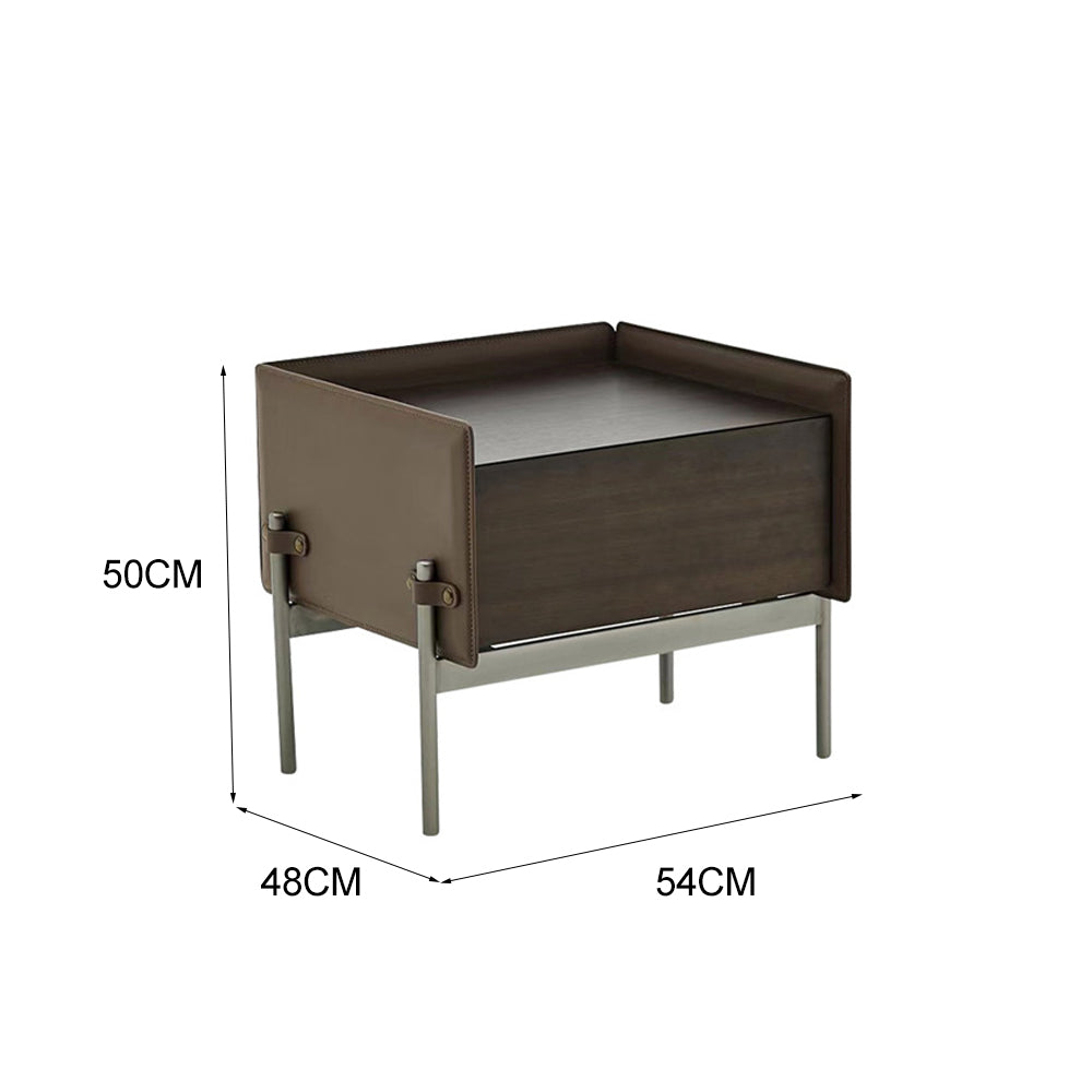 LIVARA NT1054 Multi-layer Plywood Saddle Leather Solid Wood Drawer Soft-Close Rails Bedside Table