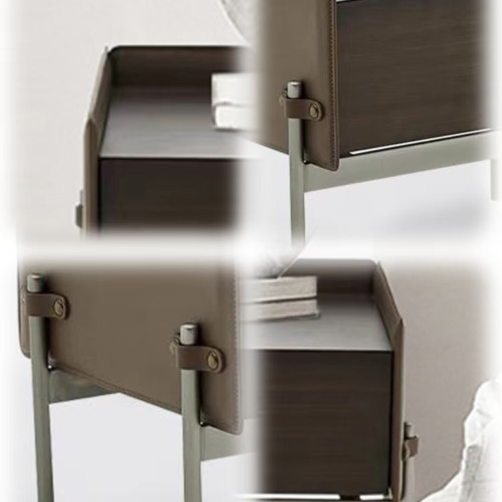 LIVARA NT1054 Multi-layer Plywood Saddle Leather Solid Wood Drawer Soft-Close Rails Bedside Table