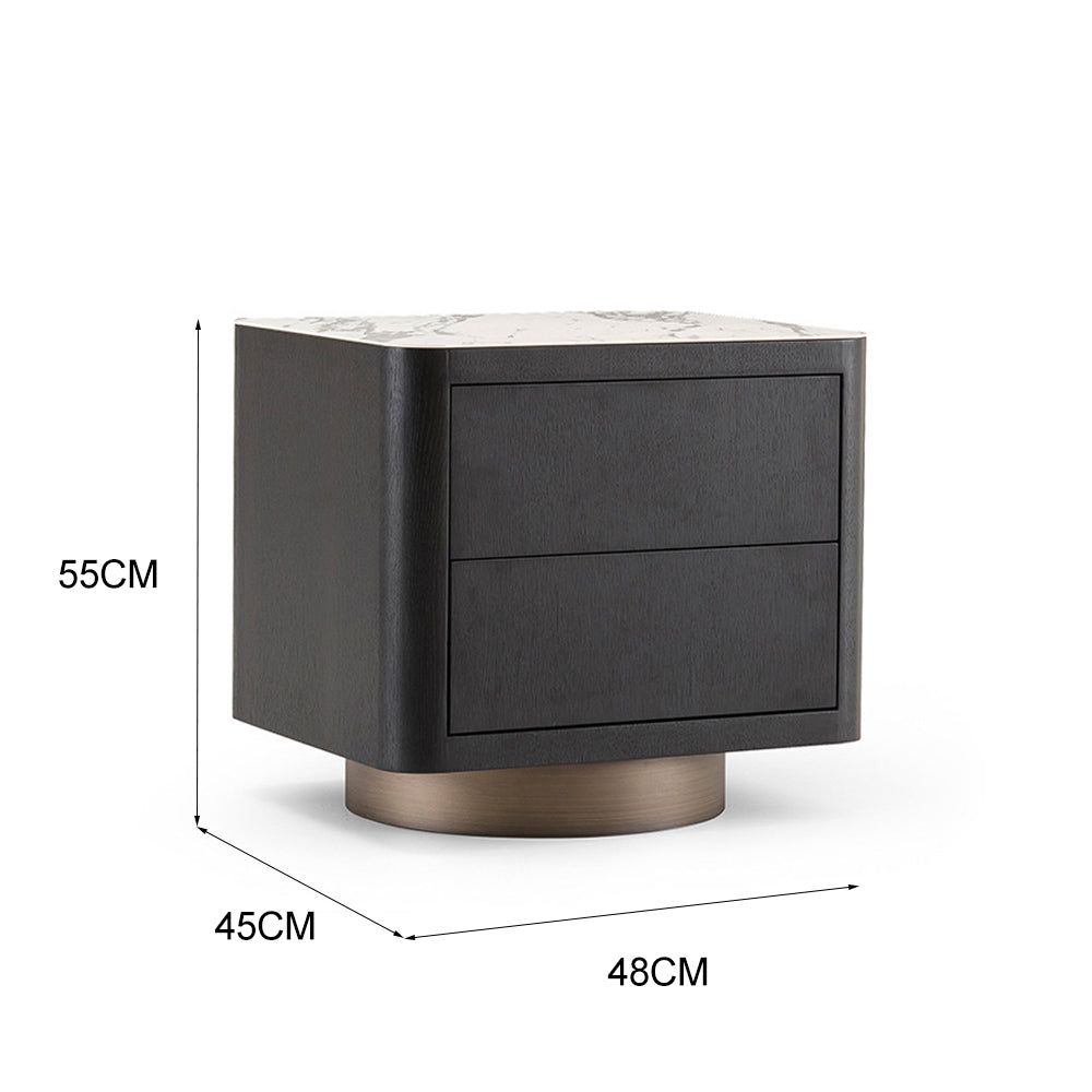 LIVARA NT1056 Smoked Wood Veneer Solid Wood Drawer Bedside Table