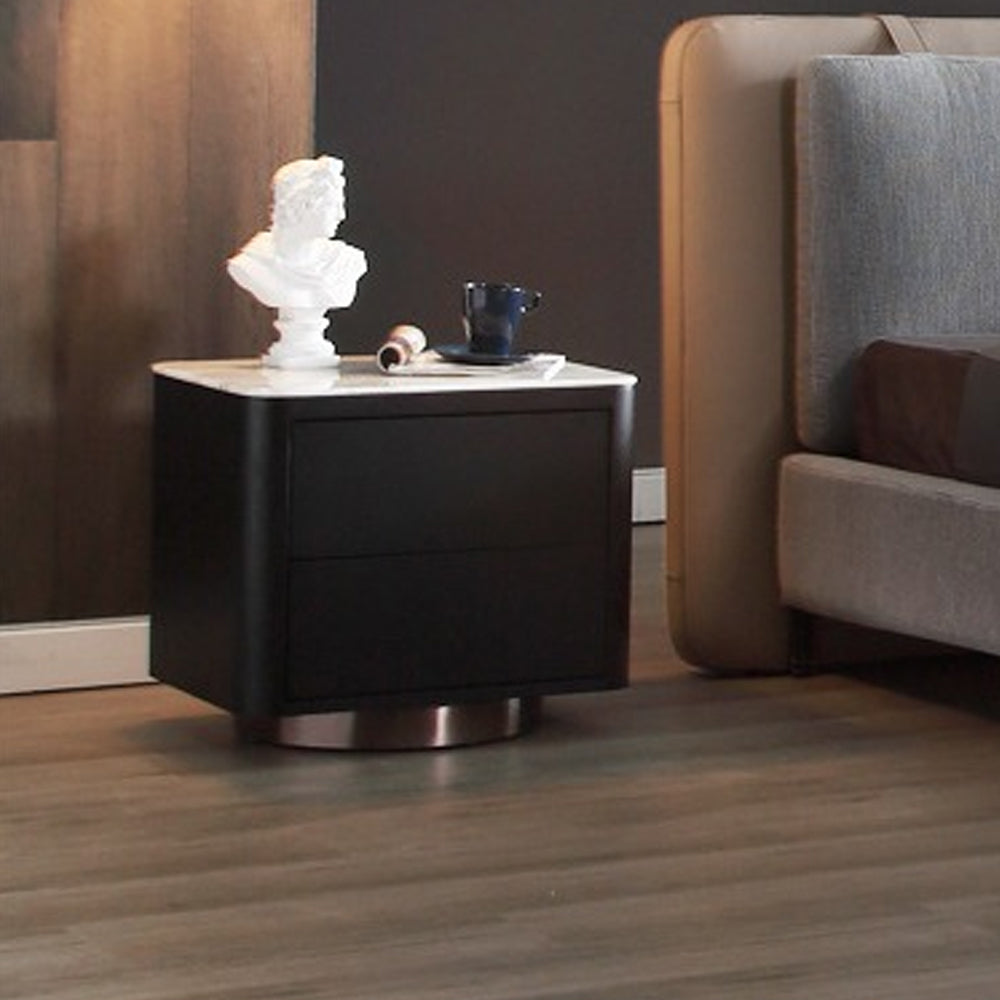 LIVARA NT1056 Smoked Wood Veneer Solid Wood Drawer Bedside Table