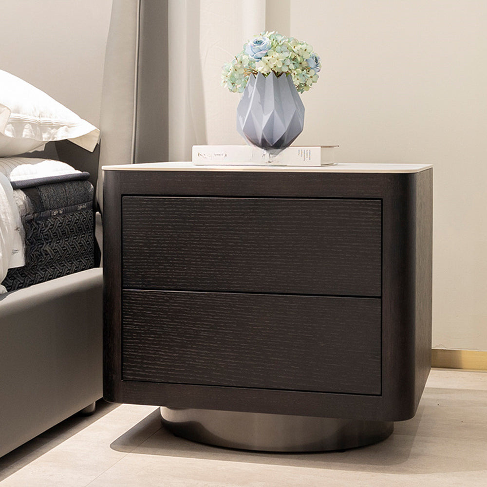 LIVARA NT1056 Smoked Wood Veneer Solid Wood Drawer Bedside Table