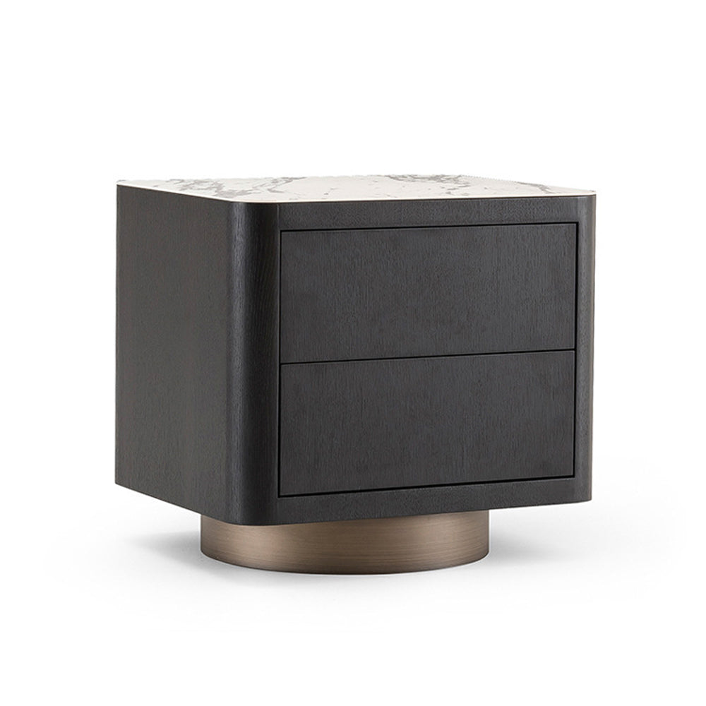LIVARA NT1056 Smoked Wood Veneer Solid Wood Drawer Bedside Table