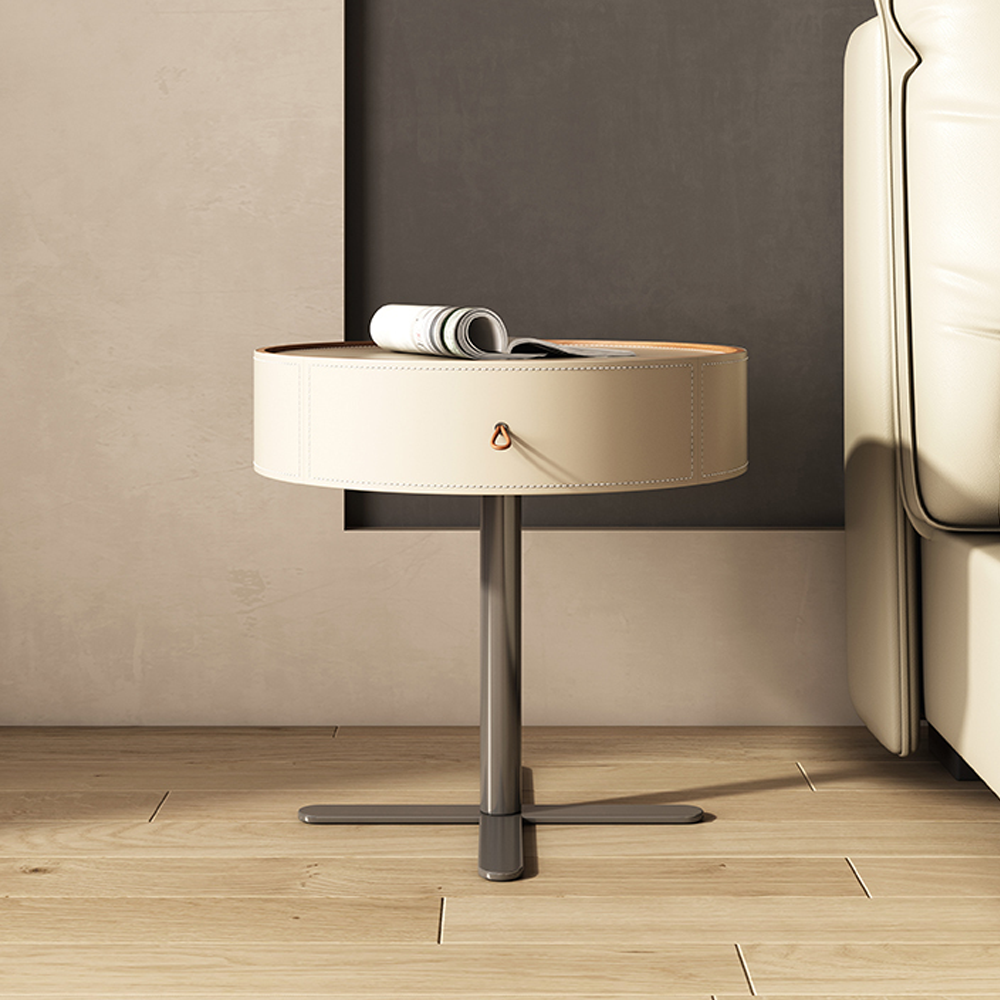 LIVARA NT1057 Saddle Leather Finish Solid Wood Drawer-Plywood Bedside Table