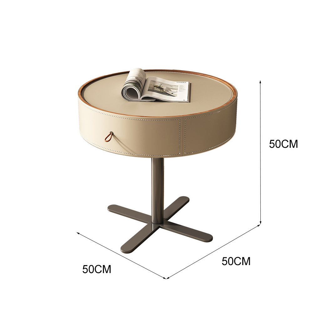 LIVARA NT1057 Saddle Leather Finish Solid Wood Drawer-Plywood Bedside Table