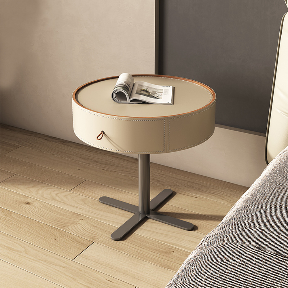 LIVARA NT1057 Saddle Leather Finish Solid Wood Drawer-Plywood Bedside Table