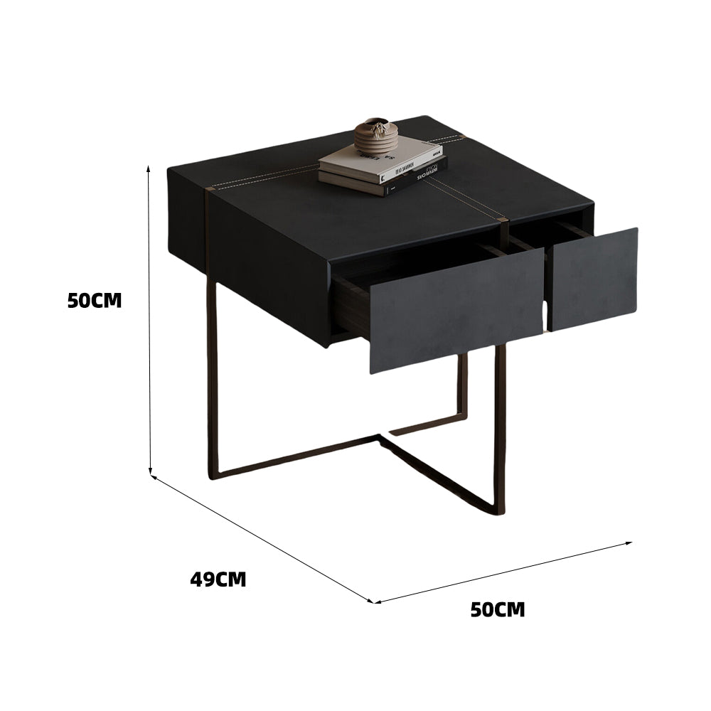 LIVARA NT1059 Faux Leather Finish Tempered Glass Solid Wood Drawers - Plywood Bedside Table