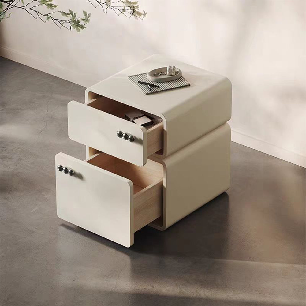 LIVARA NT1062 Solid Wood Drawers Soft-Closing Slides Bedside Table-Milky White