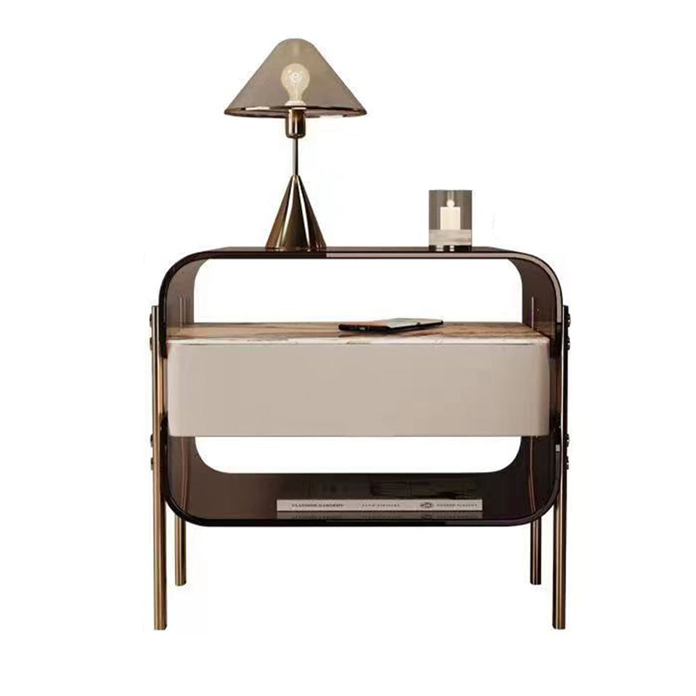 LIVARA NT1065 Tempered Glass Metal Hardware High-Leg Design Solid Wood - Bedside Table