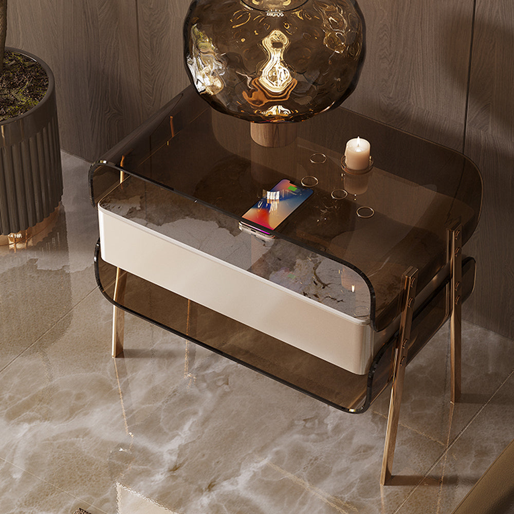 LIVARA NT1065 Tempered Glass Metal Hardware High-Leg Design Solid Wood - Bedside Table