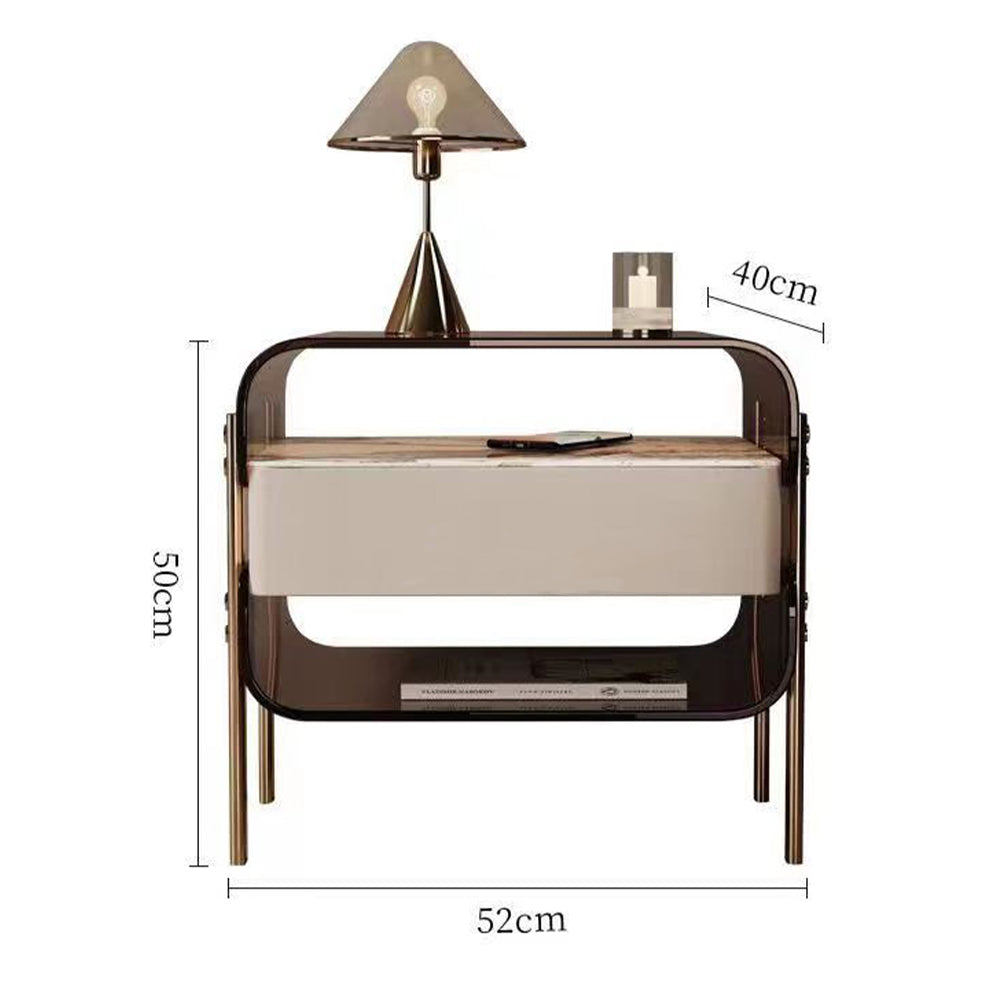 LIVARA NT1065 Tempered Glass Metal Hardware High-Leg Design Solid Wood - Bedside Table