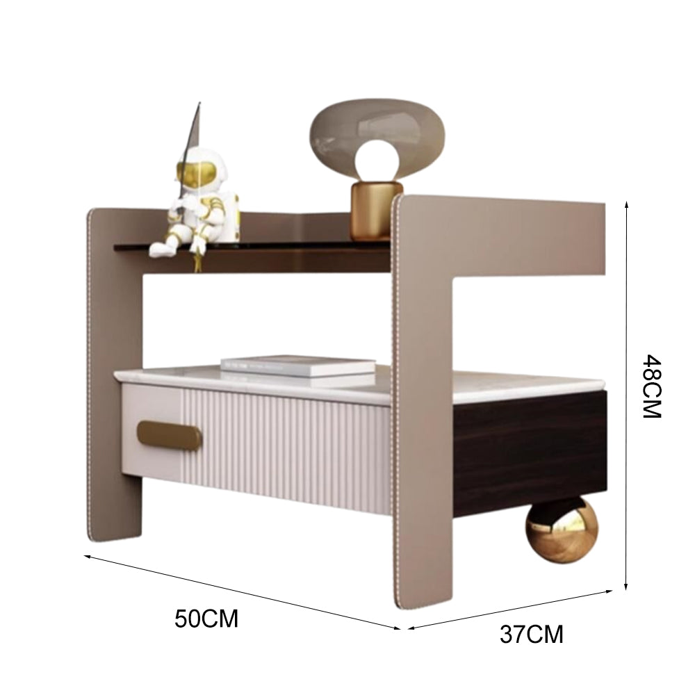 LIVARA NT1067 Plywood Sintered Stone Top Solid Wood Drawers High-Leg Design - Bedside Table