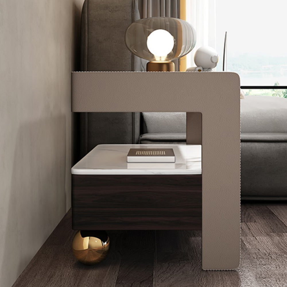 LIVARA NT1067 Plywood Sintered Stone Top Solid Wood Drawers High-Leg Design - Bedside Table