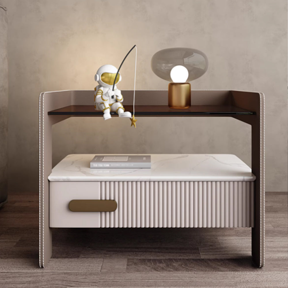 LIVARA NT1067 Plywood Sintered Stone Top Solid Wood Drawers High-Leg Design - Bedside Table