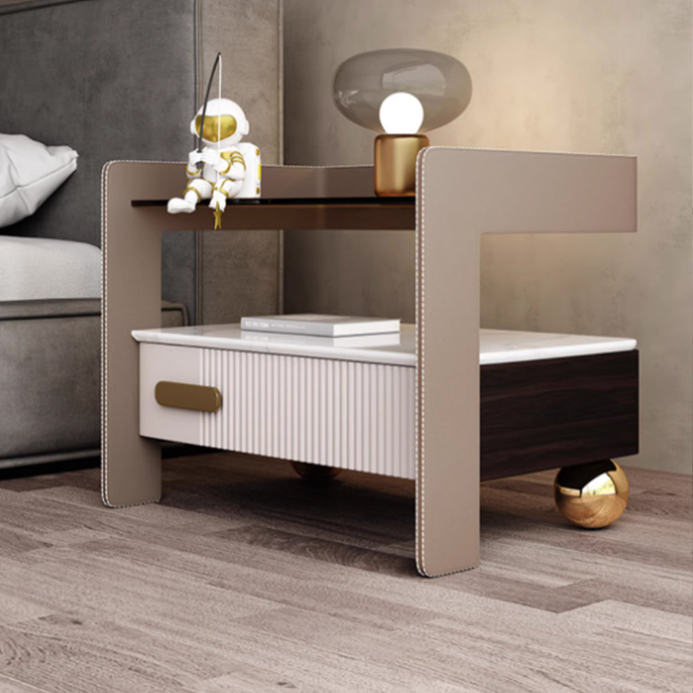LIVARA NT1067 Plywood Sintered Stone Top Solid Wood Drawers High-Leg Design - Bedside Table