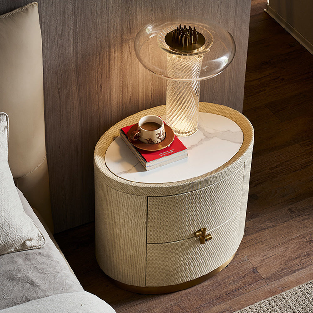 LIVARA-NT1069 Sintered Stone Solid Wood Drawers Curved Design - Bedside Table