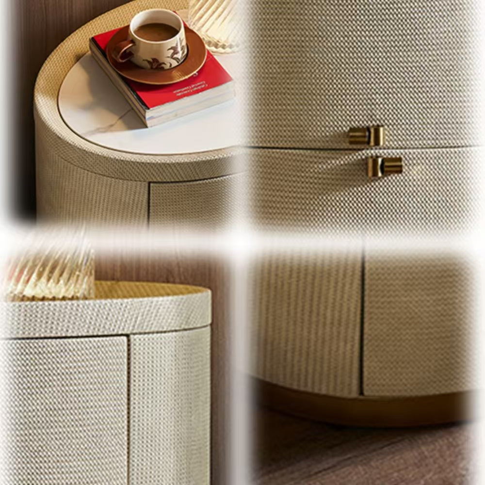 LIVARA-NT1069 Sintered Stone Solid Wood Drawers Curved Design - Bedside Table