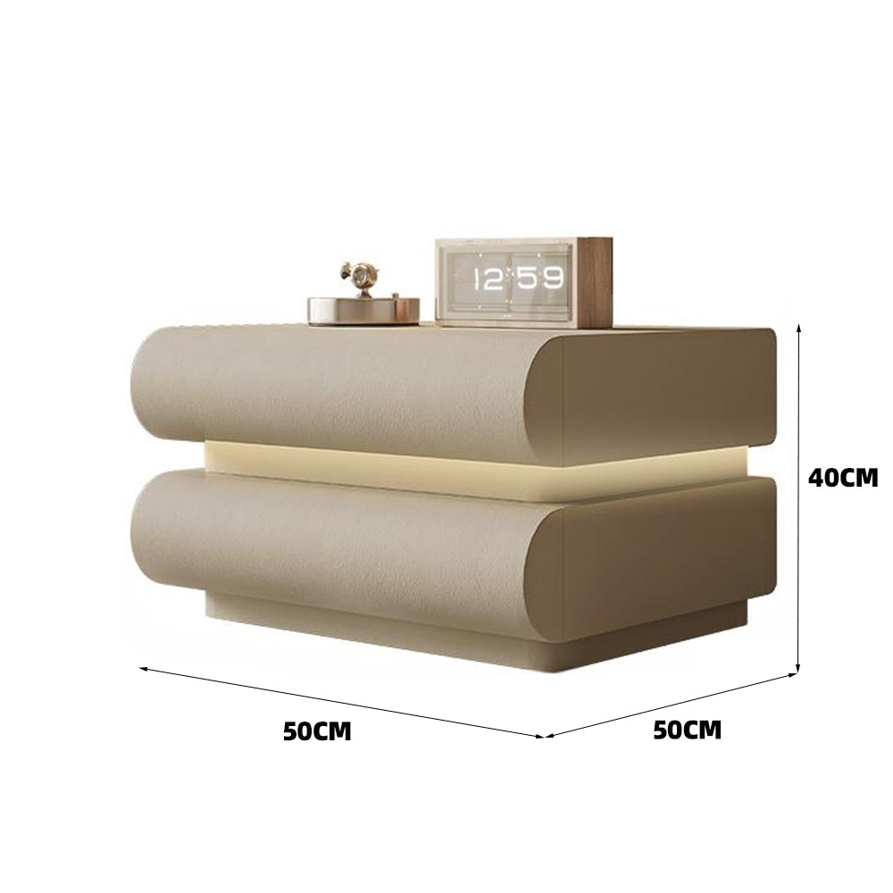 LIVARA-NT1070 Solid Wood Leather Upholstered Curved Design - Bedside Table