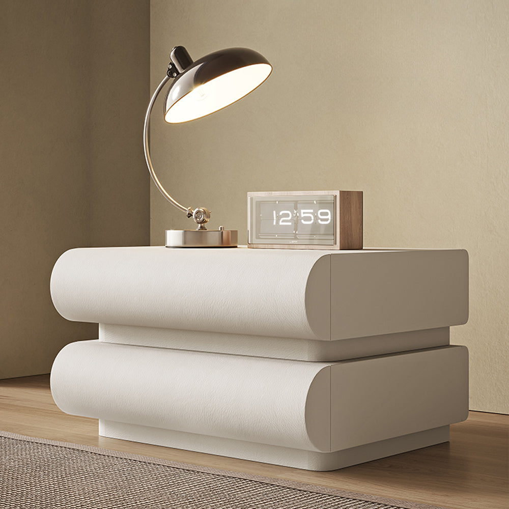 LIVARA-NT1070 Solid Wood Leather Upholstered Curved Design - Bedside Table