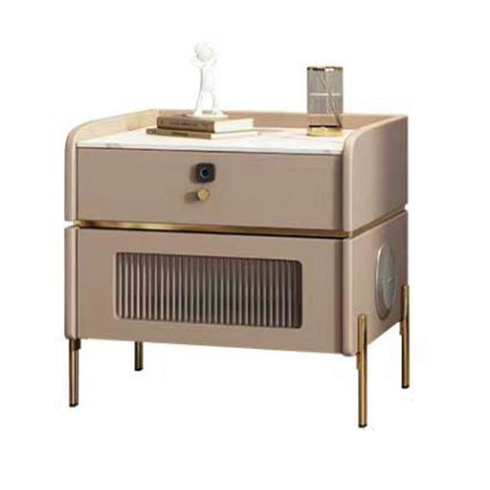 LIVARA NT1071 Solid Wood Sintered Stone Top Bluetooth Speaker Stainless Steel Hardware - Bedside Table