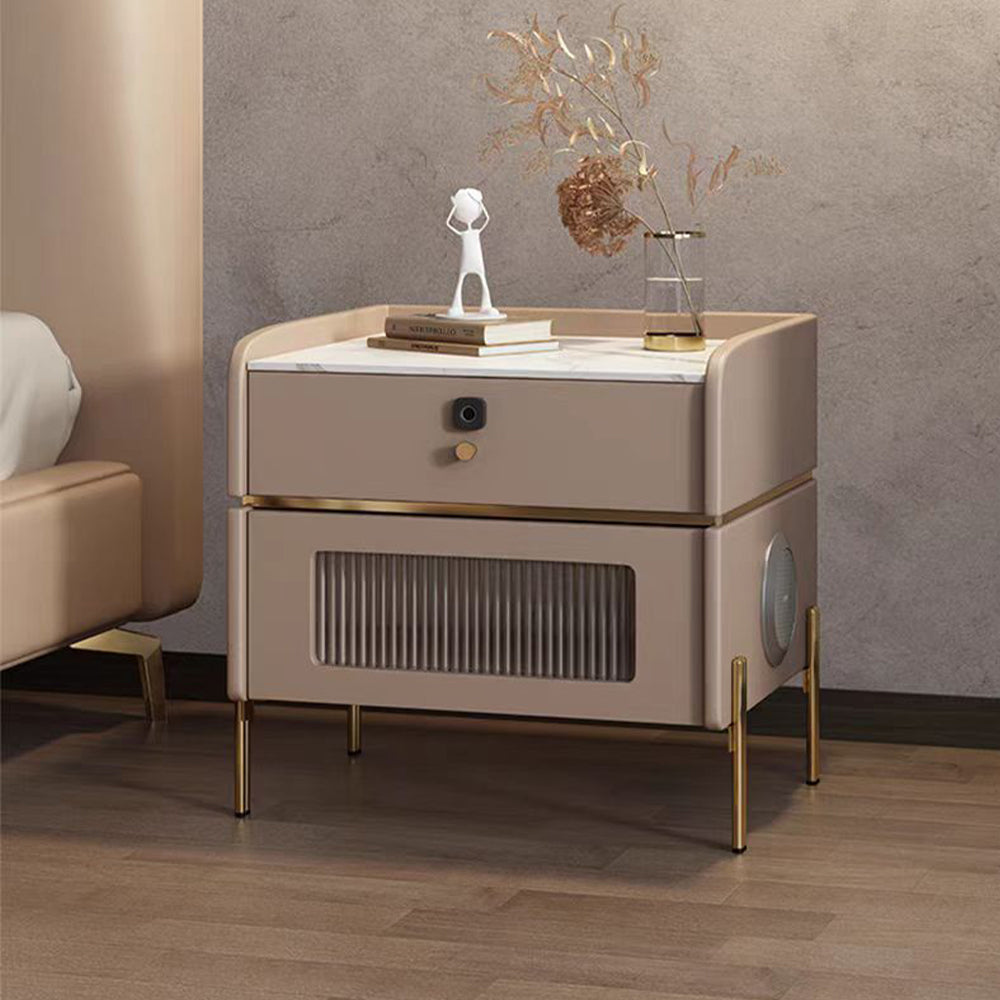 LIVARA NT1071 Solid Wood Sintered Stone Top Bluetooth Speaker Stainless Steel Hardware - Bedside Table