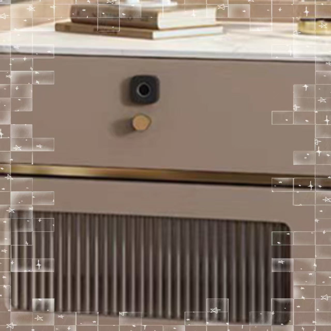 LIVARA NT1071 Solid Wood Sintered Stone Top Bluetooth Speaker Stainless Steel Hardware - Bedside Table