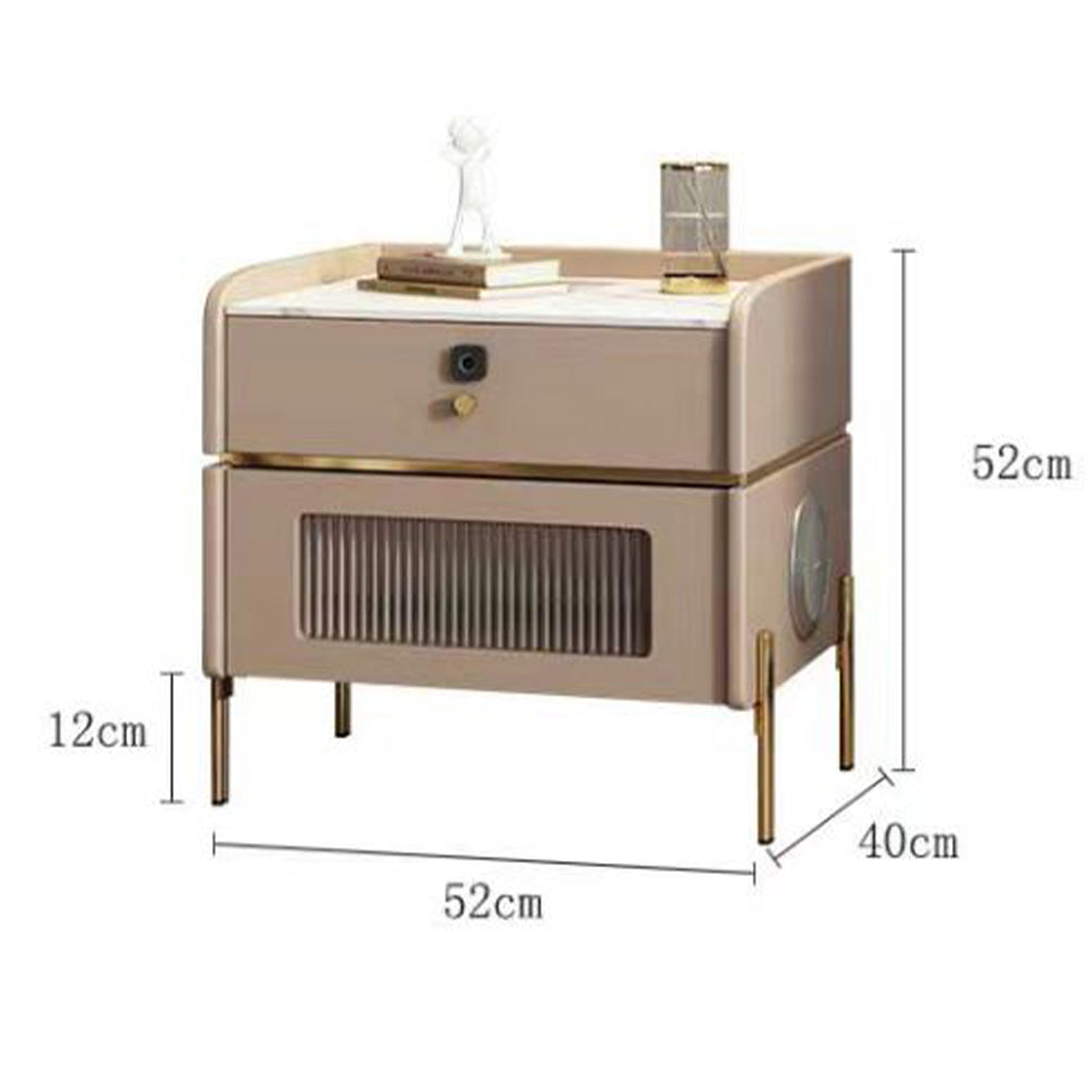 LIVARA NT1071 Solid Wood Sintered Stone Top Bluetooth Speaker Stainless Steel Hardware - Bedside Table