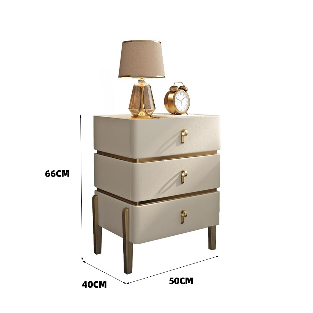 LIVARA-NT1072 Solid Wood Sintered Stone Top Leather Upholstered High Legs - Bedside Table