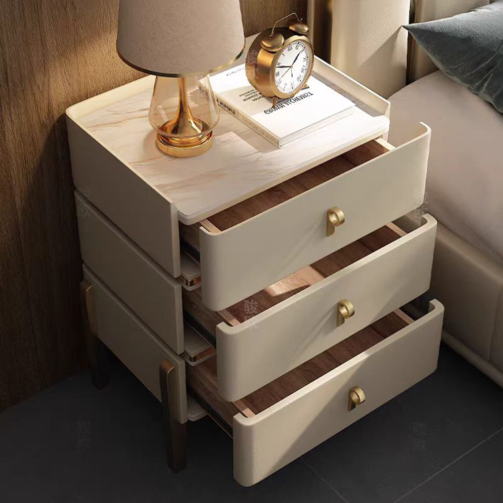 LIVARA-NT1072 Solid Wood Sintered Stone Top Leather Upholstered High Legs - Bedside Table