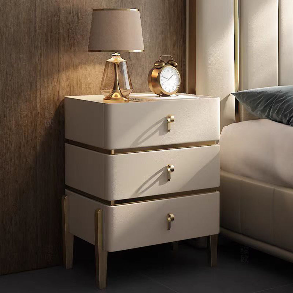LIVARA-NT1072 Solid Wood Sintered Stone Top Leather Upholstered High Legs - Bedside Table