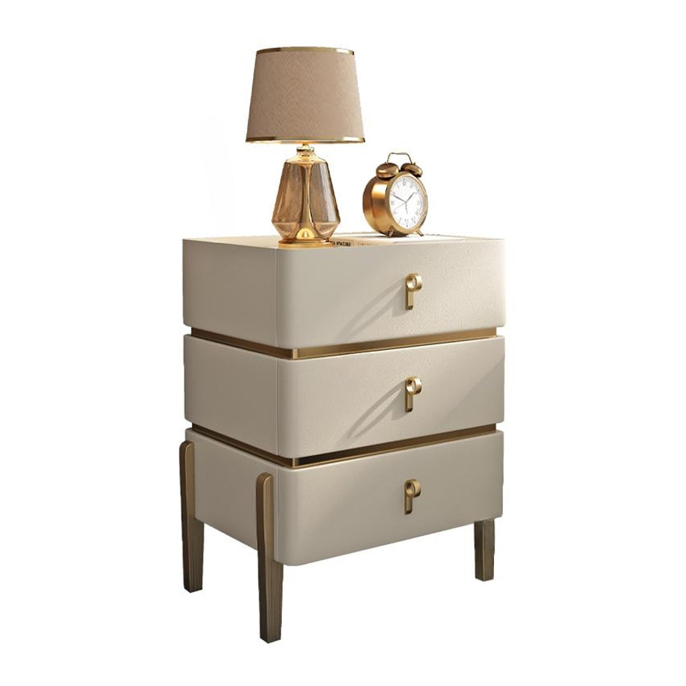 LIVARA-NT1072 Solid Wood Sintered Stone Top Leather Upholstered High Legs - Bedside Table