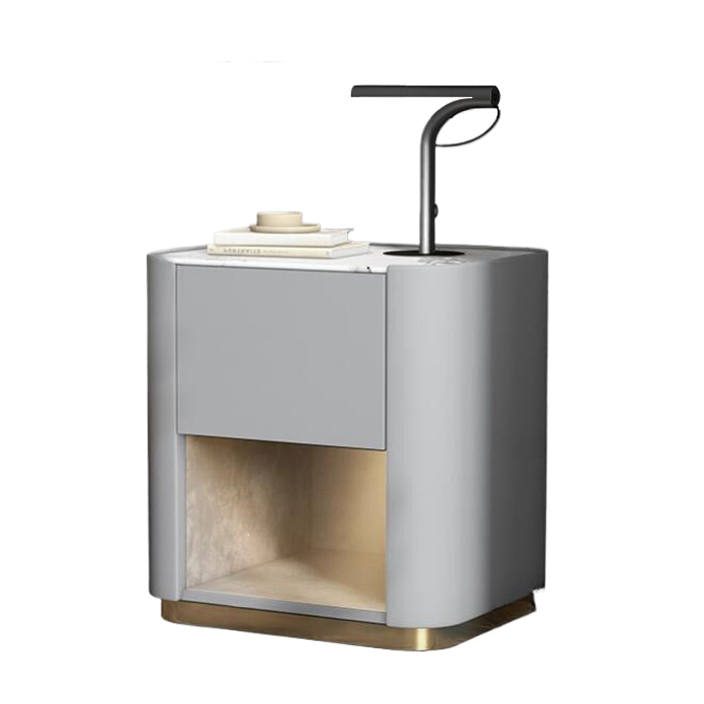 LIVARA NT1075 Solid Wood Sintered Stone Top Leather Upholstered Metal Legs - Bedside Table