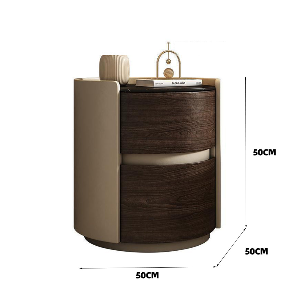 LIVARA NT1076 All-Plywood Sintered Stone Top Solid Wood Drawers - Bedside Table