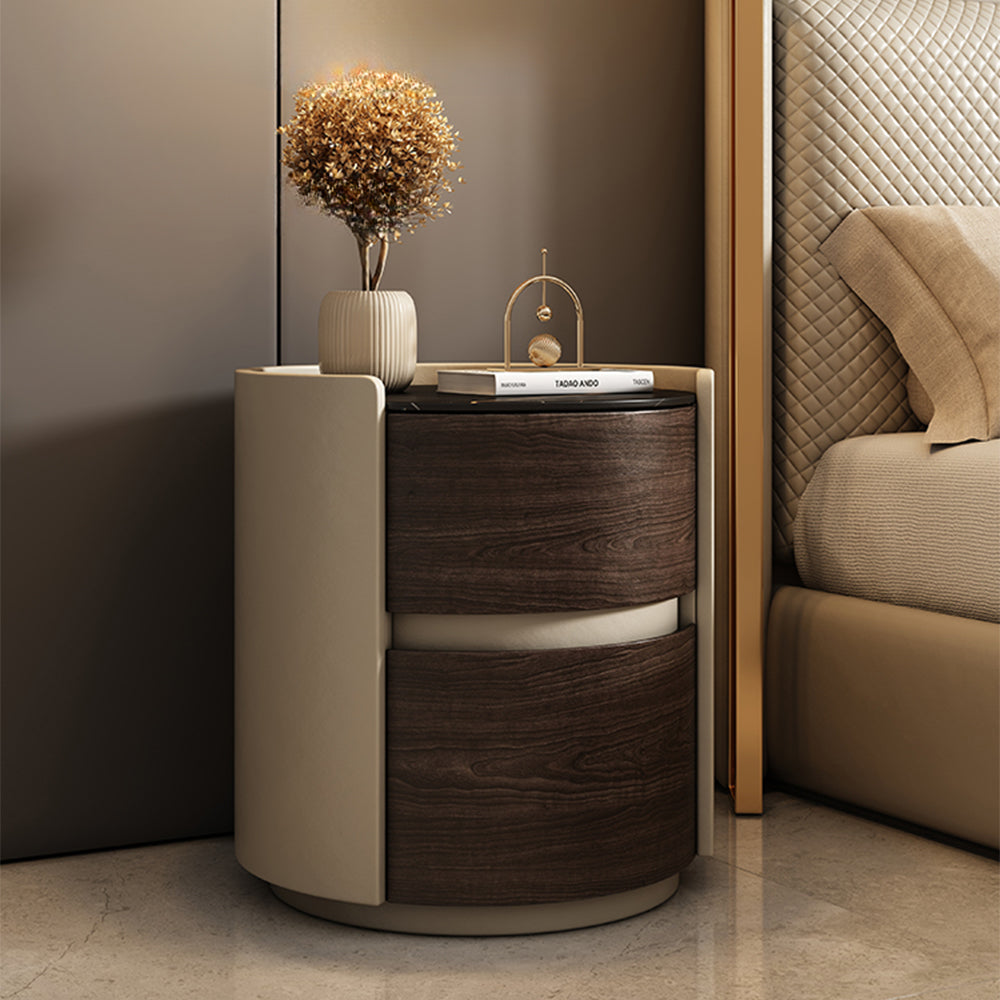 LIVARA NT1076 All-Plywood Sintered Stone Top Solid Wood Drawers - Bedside Table